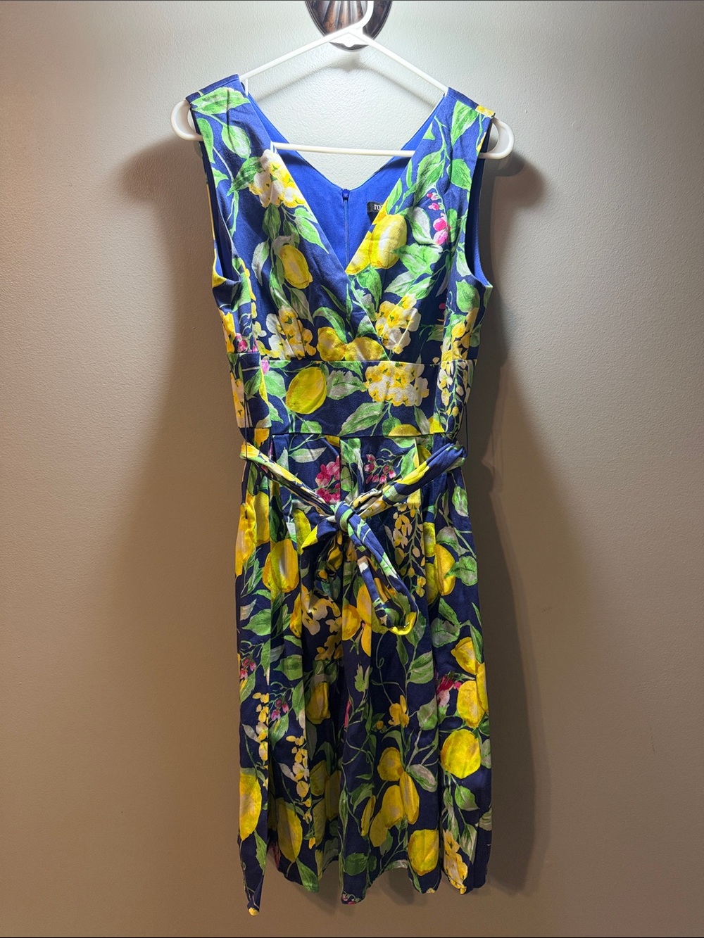 Roz & Ali Blue Lemon Floral Tie-Waist Dress
